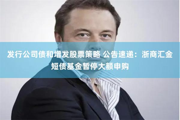 发行公司债和增发股票策略 公告速递：浙商汇金短债基金暂停大额申购